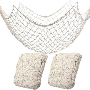 2 Pack Fish Net Decorations for Party,Natural Cotton Hawaiian Party Fishing Net Decorative, Nautical Themed Cotton Fishnet Under The Sea Pirate Party Ocean Beach Decor