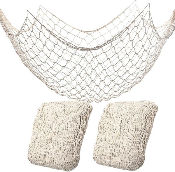 2 Pack Fish Net Decorations for Party,Natural Cotton Hawaiian Party Fishing Net Decorative, Nautical Themed Cotton Fishnet Under The Sea Pirate Party Ocean Beach Decor