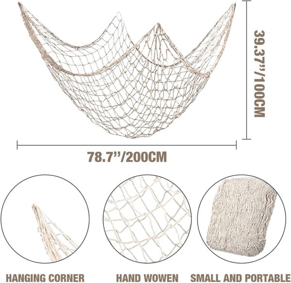 2 Pack Fish Net Decorations for Party,Natural Cotton Hawaiian Party Fishing Net Decorative, Nautical Themed Cotton Fishnet Under The Sea Pirate Party Ocean Beach Decor - Image 3