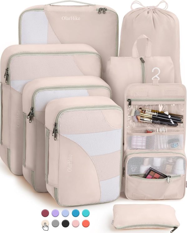 8 Pieces Packing Cubes for Travel, Sturdy Suitcase Organizer in 4 Sizes (Extra Large, Large, Medium, Small), OlarHike Luggage Cubes with Toiletry Bag, Travel Essentials, Cruise Ship Gifts for Women