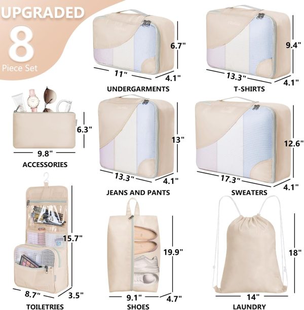 8 Pieces Packing Cubes for Travel, Sturdy Suitcase Organizer in 4 Sizes (Extra Large, Large, Medium, Small), OlarHike Luggage Cubes with Toiletry Bag, Travel Essentials, Cruise Ship Gifts for Women - Image 2