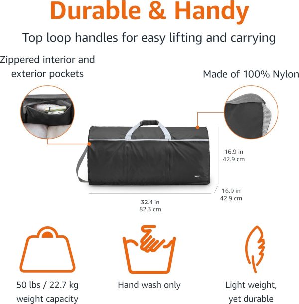 100L Nylon Duffel Bag with Multiple Zippered Pockets, Lightweight yet Durable, 50-Pound Weight Capacity, Black, 32.4 x 16.9 x 16.9 inches - Image 2
