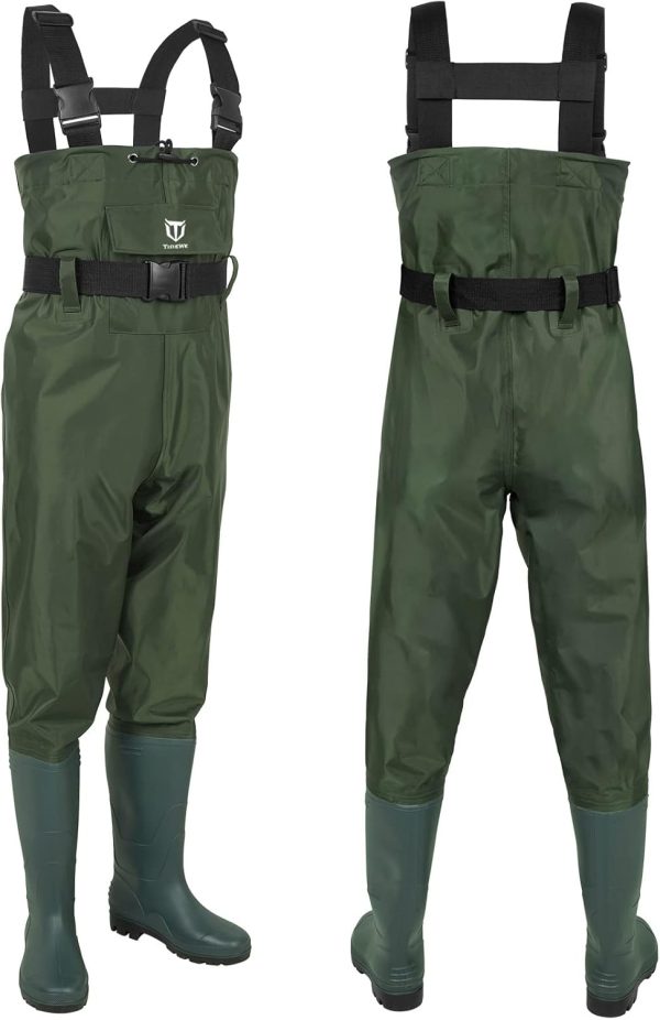 TIDEWE Bootfoot Chest Wader, 2-Ply Nylon/PVC Waterproof Fishing Hunting Waders with Boot Hanger for Men Women Green Brown - Image 2
