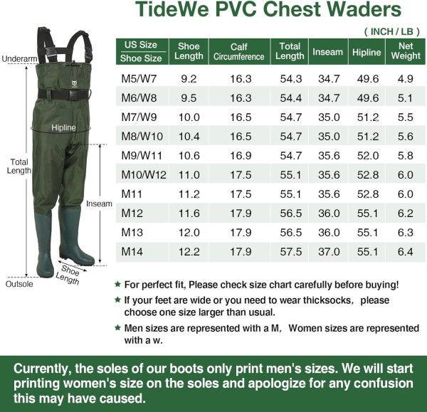 TIDEWE Bootfoot Chest Wader, 2-Ply Nylon/PVC Waterproof Fishing Hunting Waders with Boot Hanger for Men Women Green Brown - Image 5