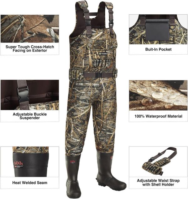 TIDEWE Hunting Waders with Boot Hanger & 600G Insulation, Waterproof Cleated Neoprene Bootfoot Fishing Chest Waders - Image 2