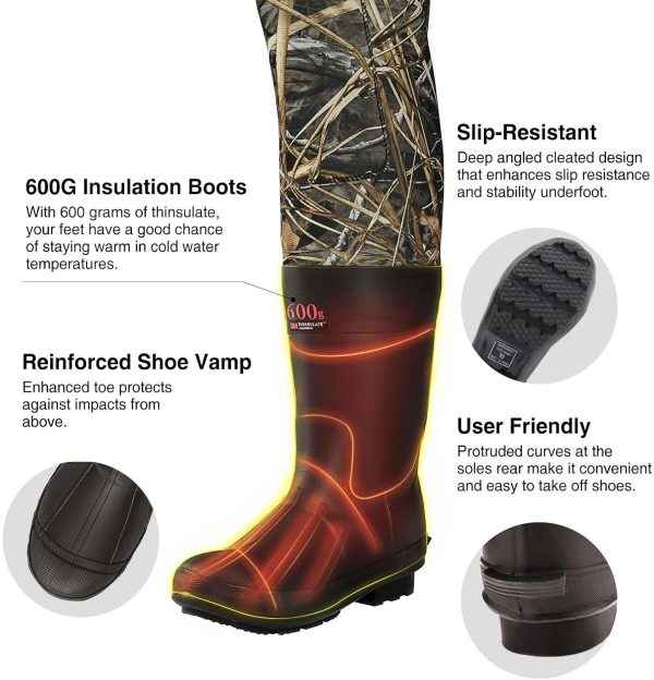 TIDEWE Hunting Waders with Boot Hanger & 600G Insulation, Waterproof Cleated Neoprene Bootfoot Fishing Chest Waders - Image 3