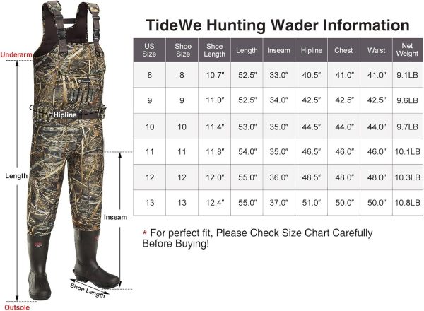 TIDEWE Hunting Waders with Boot Hanger & 600G Insulation, Waterproof Cleated Neoprene Bootfoot Fishing Chest Waders - Image 5